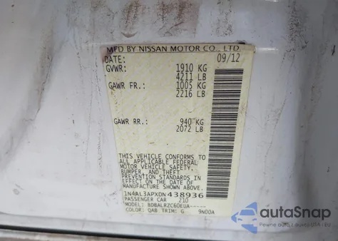 2013 Nissan Altima 2.5 S from USA, damaged, VIN 1N4AL3APXDN438936